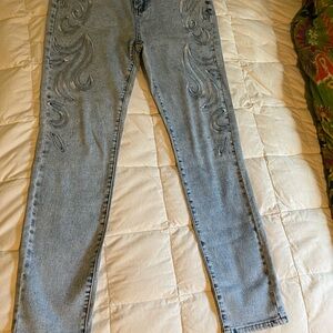 VENUS Light Blue Embroidered Skinny Jeans